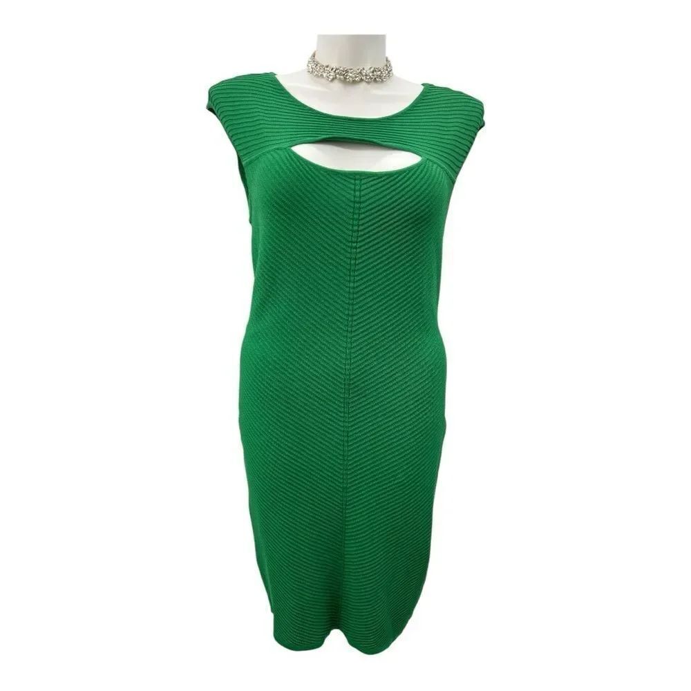 Vince Camuto Kelly Green Bodycon Midi Dress Crew Neck Sleeveless